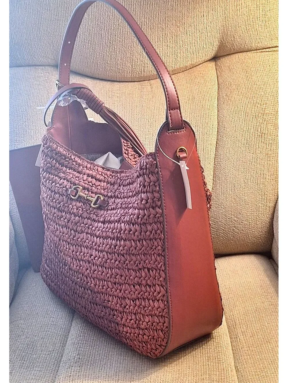 NWT Anne Klein Issa Red Straw Hobo Shoulder Bag w Wristlet & Tassle Key Ring